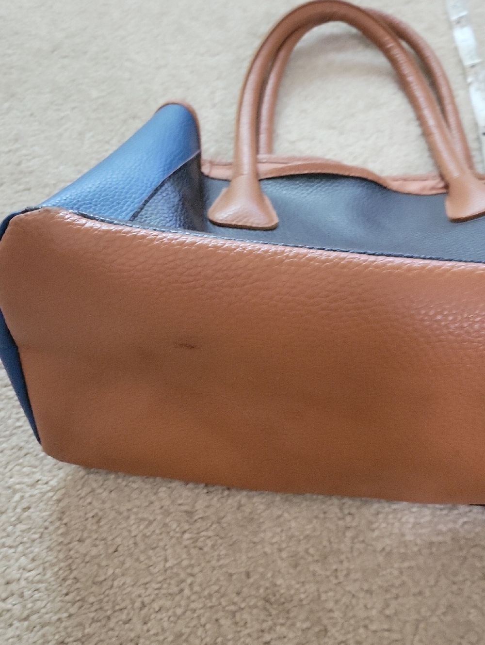 Neiman Marcus Black, Blue & Tan Leather Colorblock Tote - Picture 8 of 10